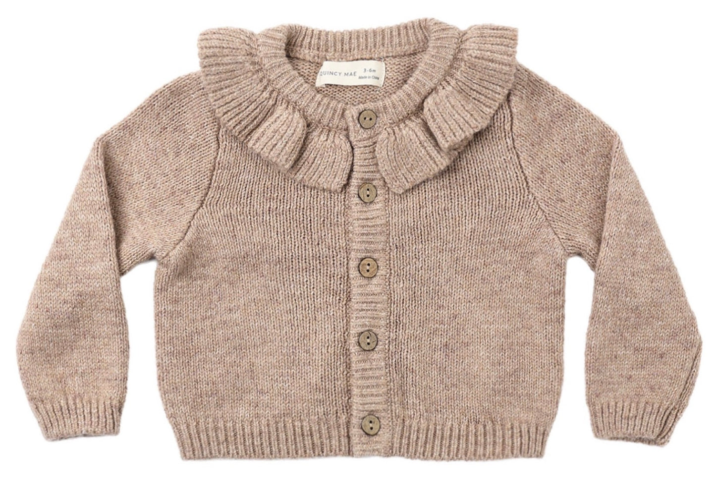 Ruffle Collar Cardigan Heathered Almond