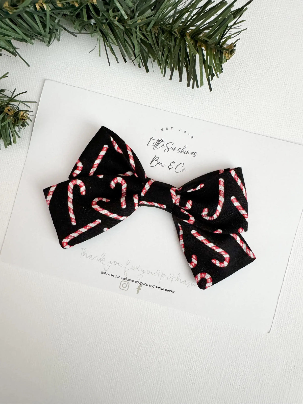 Black & Red Large Candy Canes Christmas Pinwheel Hair Bow