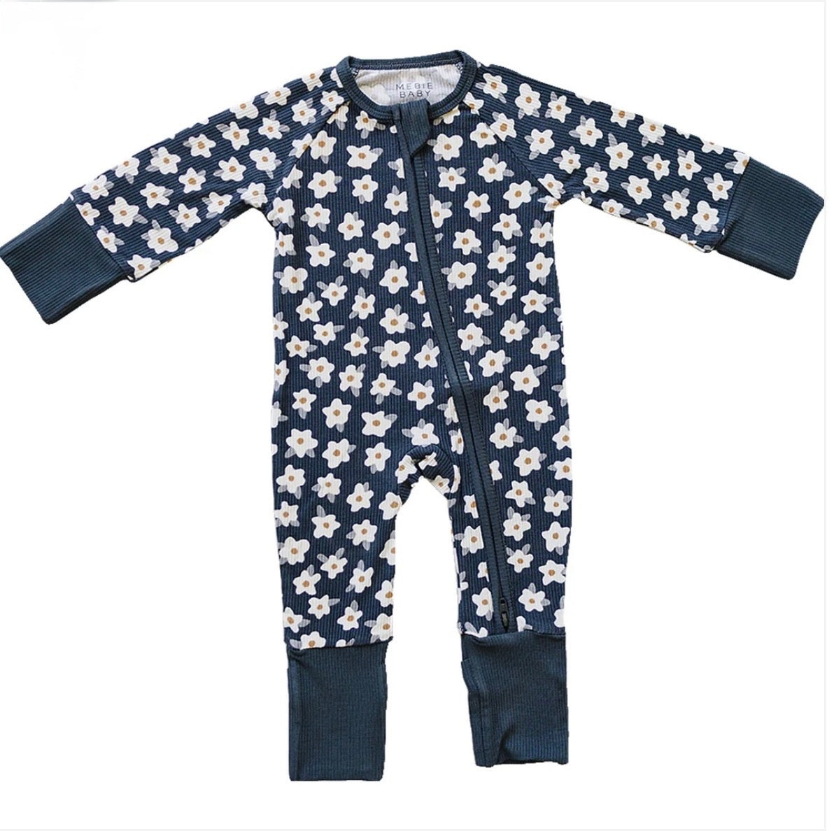 Navy Daisy Ribbed Bamboo Zipper
