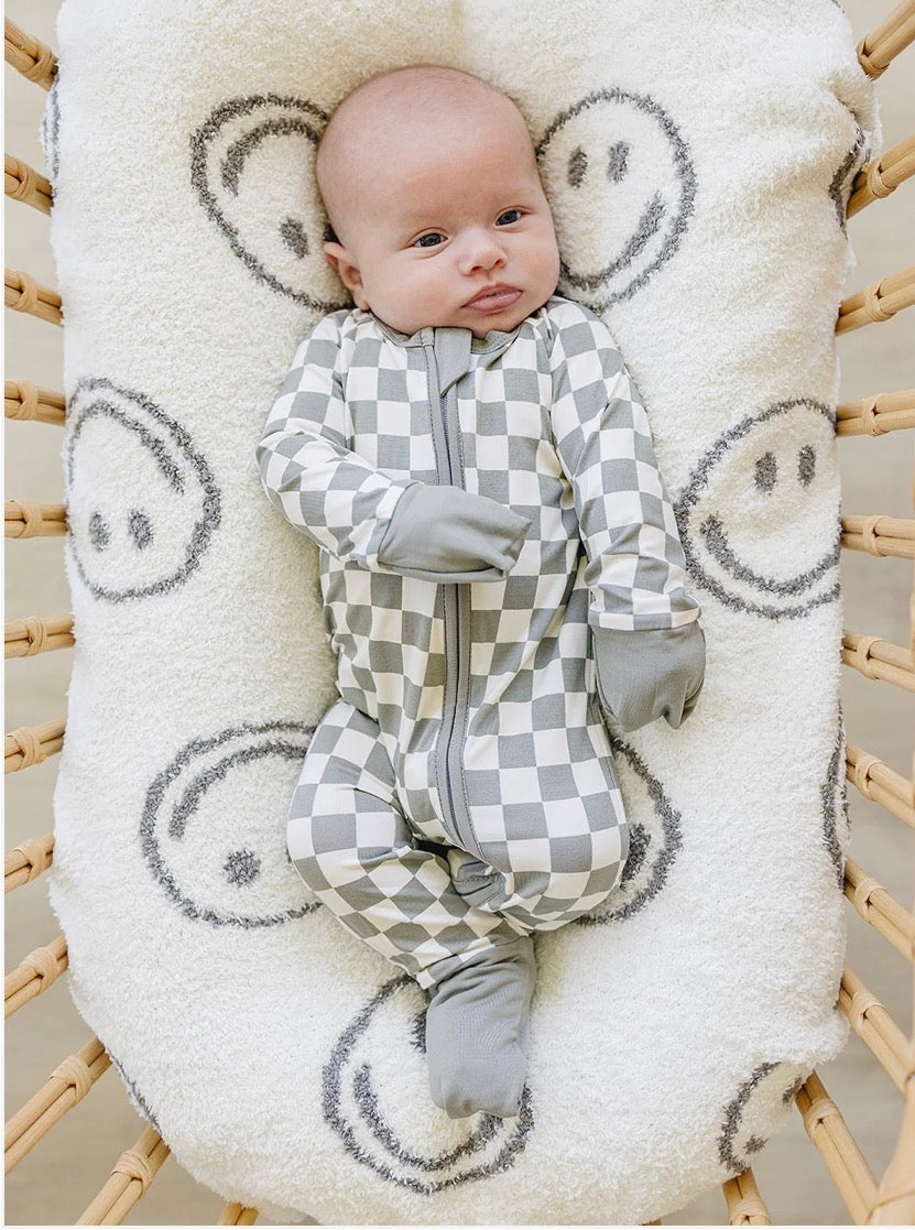 Light Green Checkered Bamboo Zipper