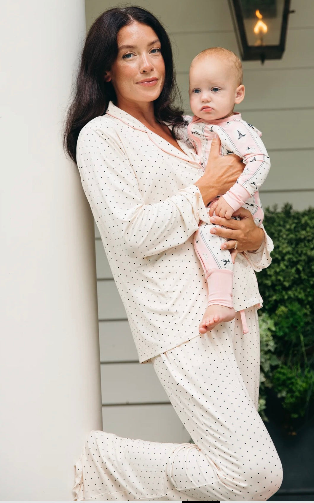 Cream And Black Polka Dot Women’s Long Sleeve Set