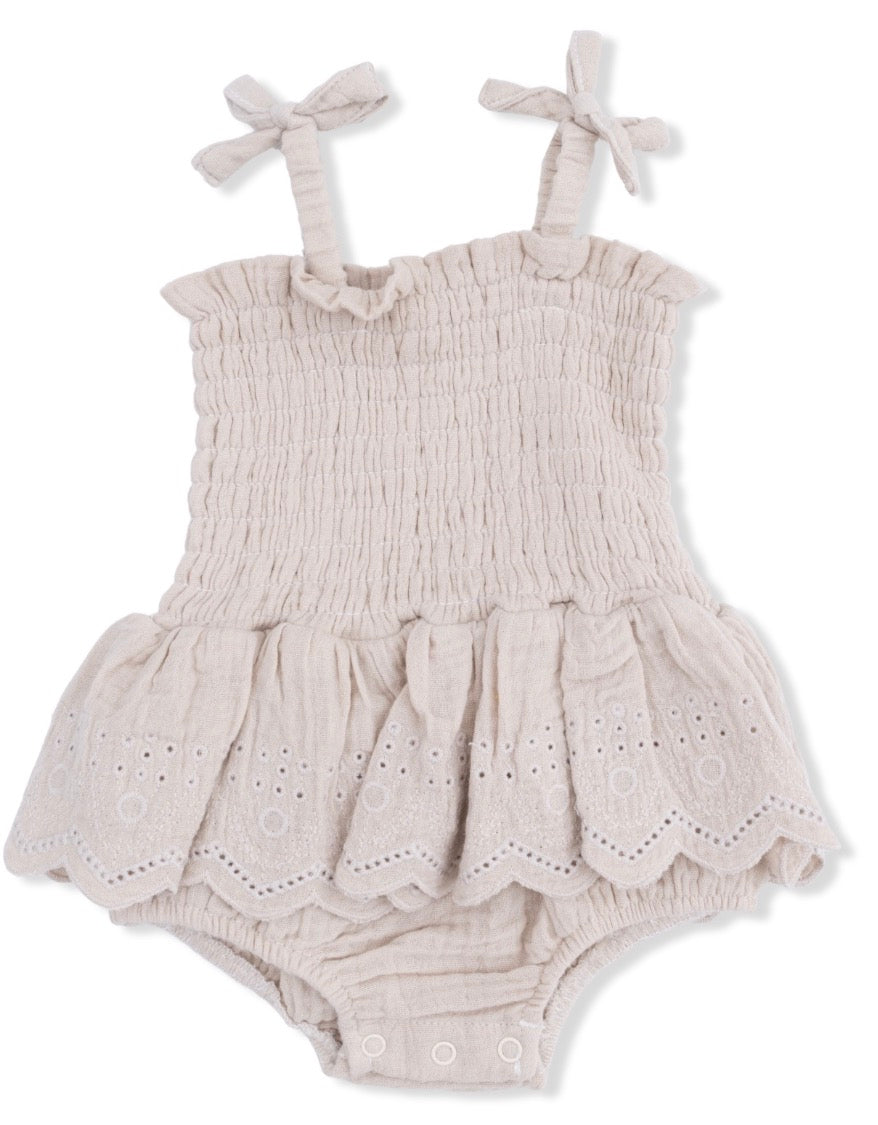 Solid Muslin French Oak - Smocked Bubble with Skirt