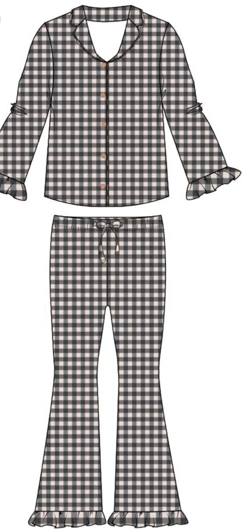 Black and Cream Gingham Women’s Long Sleeve Set