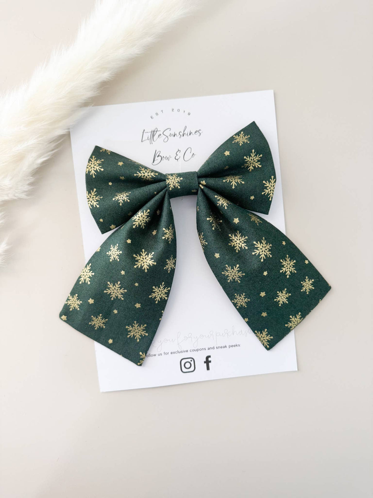 Green & Gold Snowflakes Christmas Sailor Bow