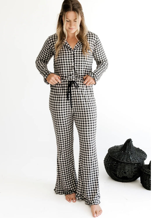 Black and Cream Gingham Women’s Long Sleeve Set