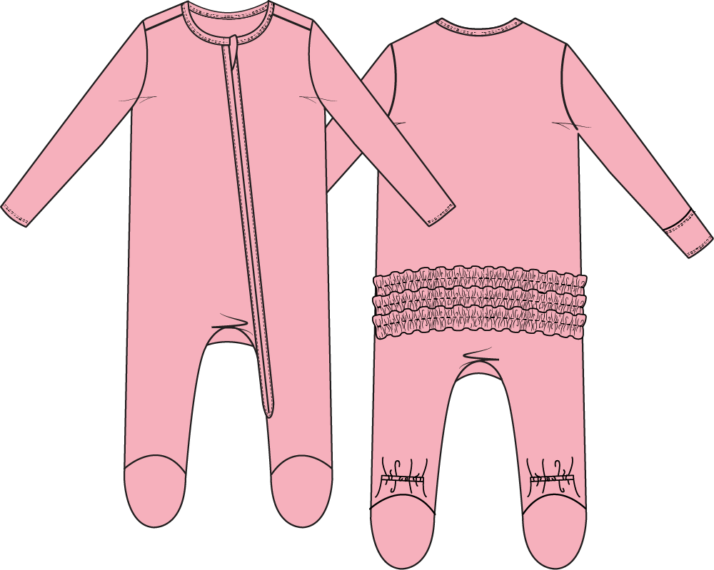 Solid Candy Pink - 2 Way Ruffle Back Zipper Footie