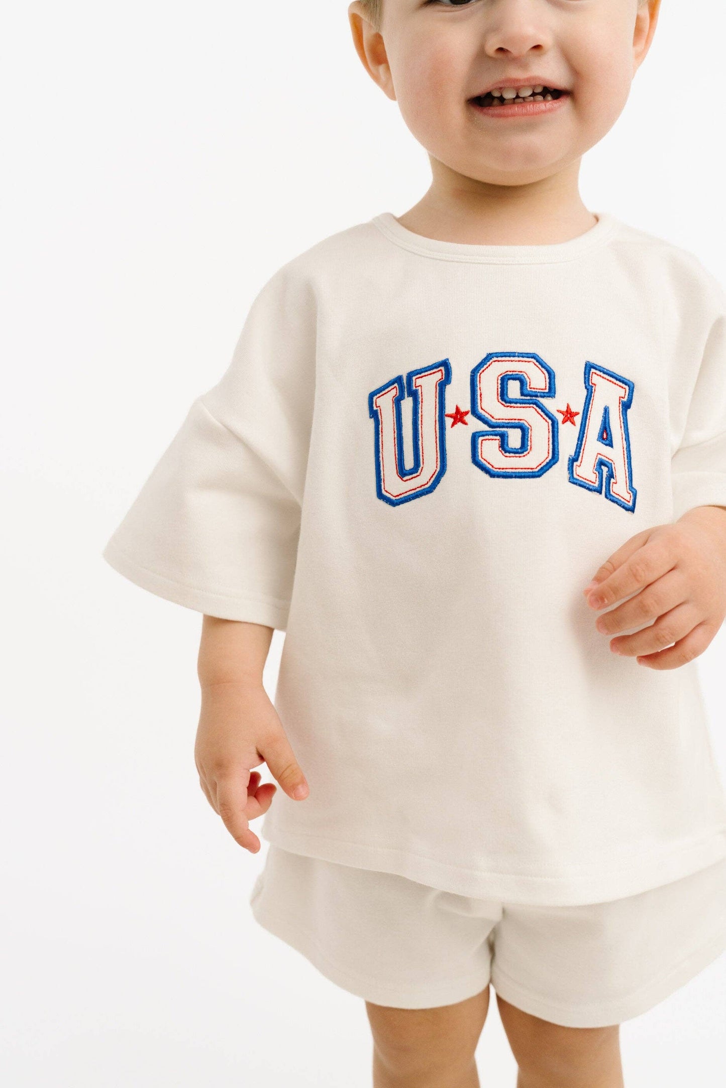 White USA Embroidered Slouchy Set