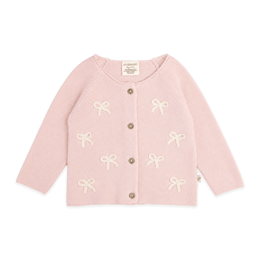 Zoe Bow Sweater Knit Baby Button Cardigan (Organic)