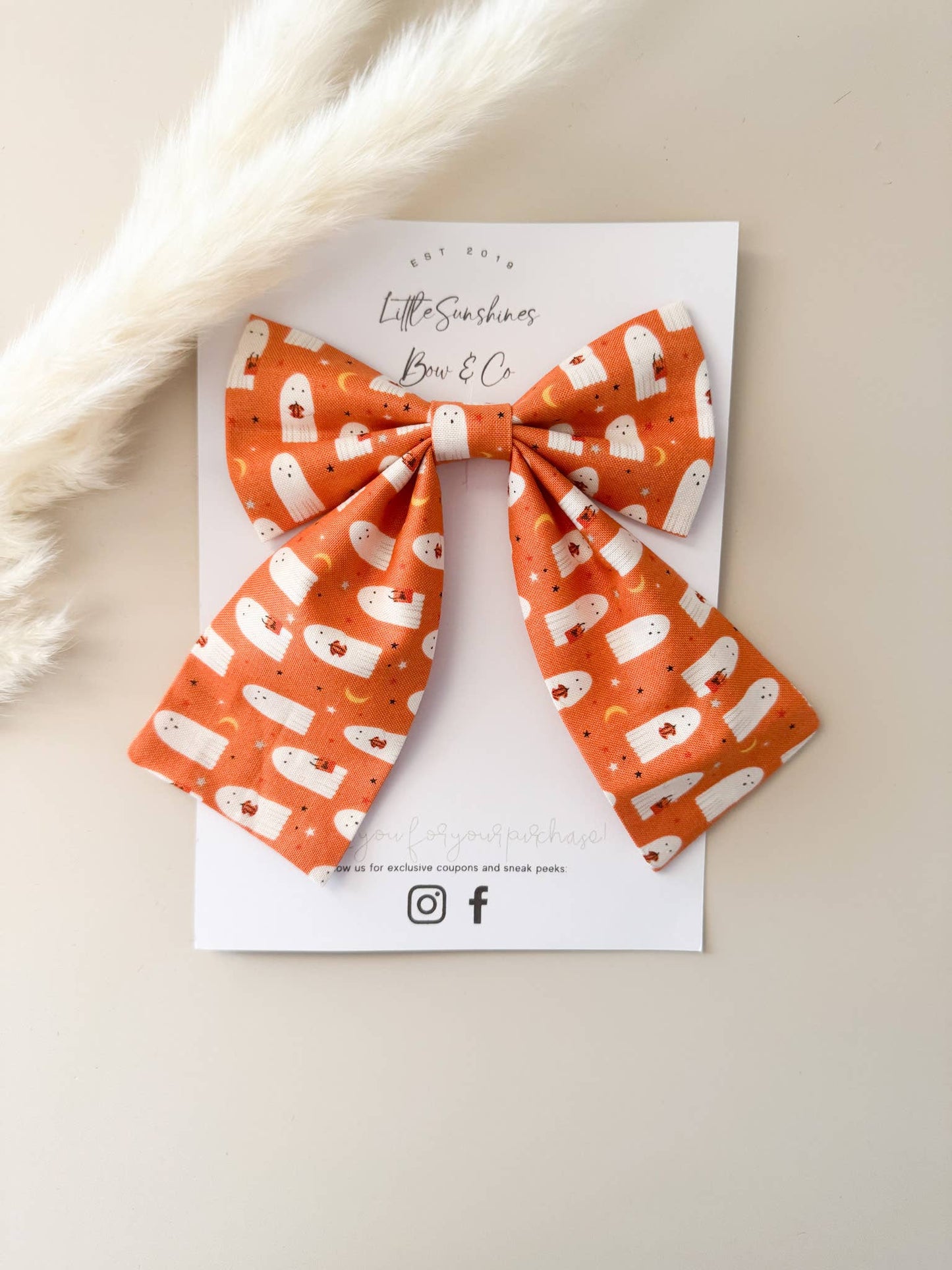 Orange & White Ghosts Halloween Sailor Bow