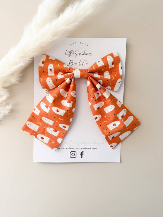 Orange & White Ghosts Halloween Sailor Bow