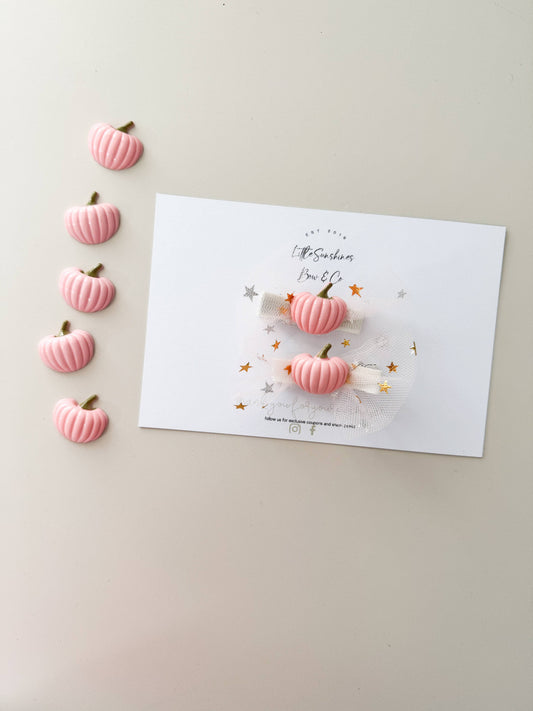 Pink Pumpkin Halloween Hair Clips- Set of 2
