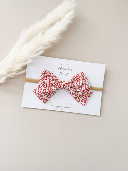 White Candy Cane Christmas Pinwheel Hair Bow