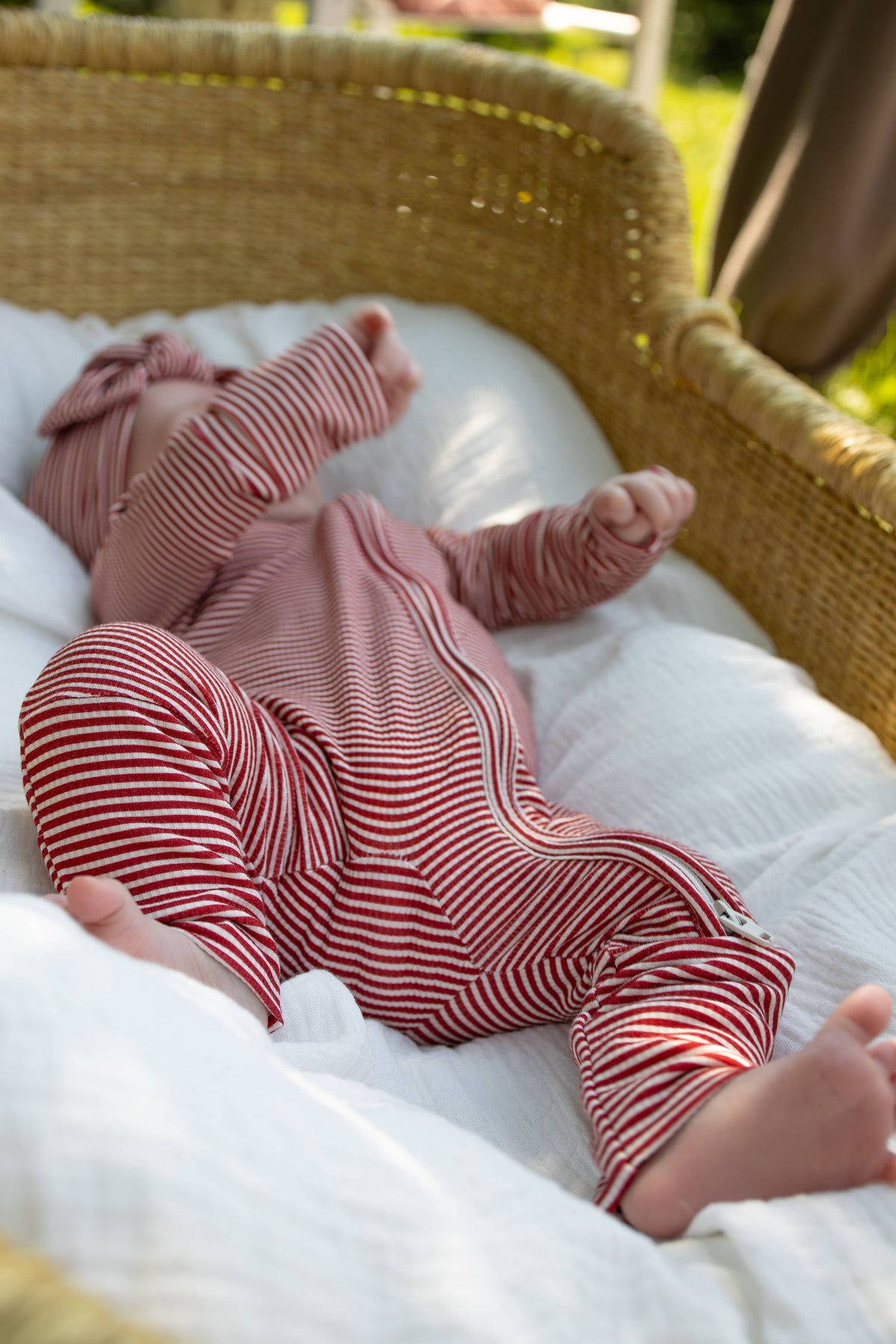 Bamboo Zip Pajamas | Peppermint Stripe Ribbed