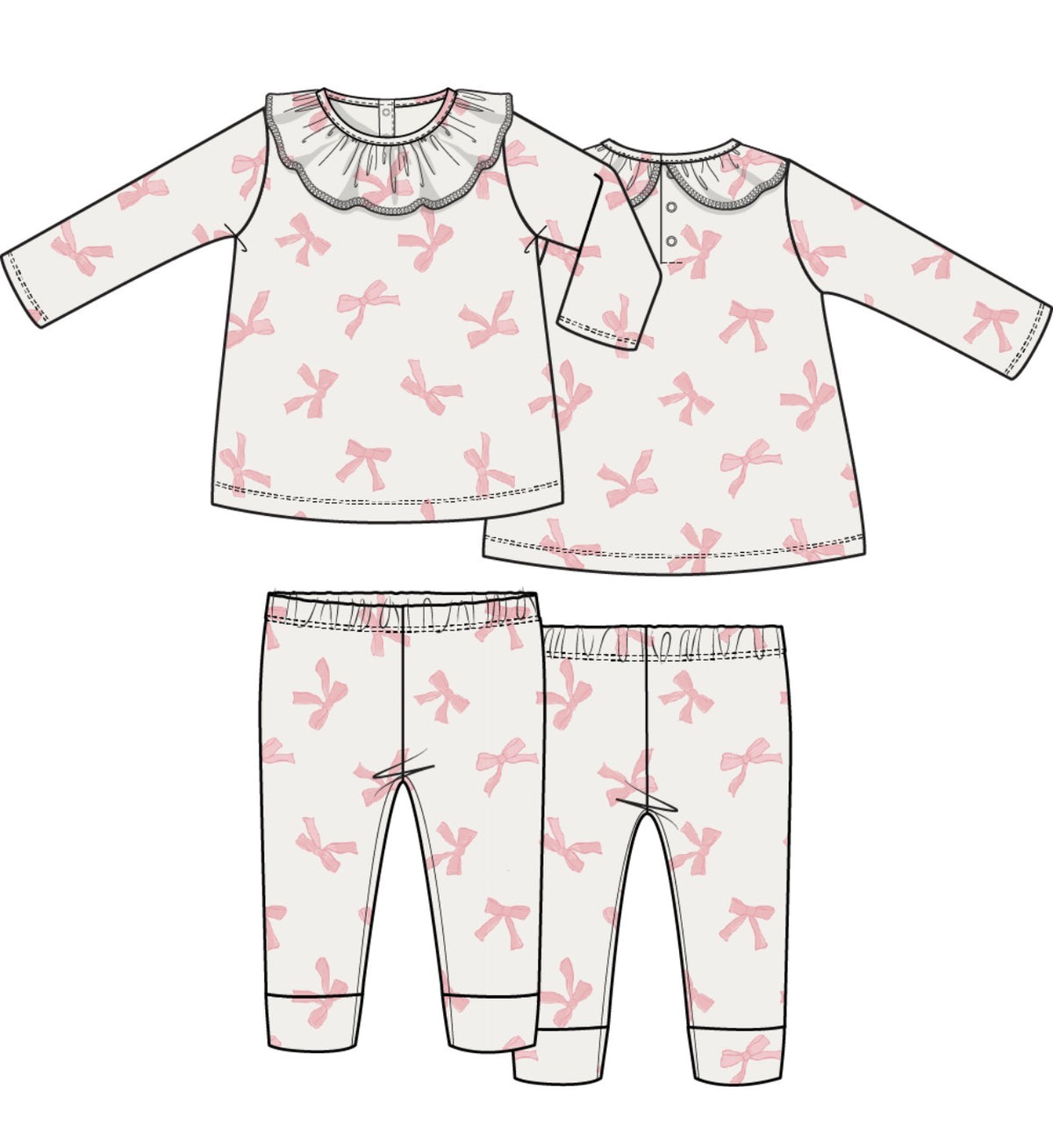 Pretty Bows Long Sleeve Ruffle Top and Pant