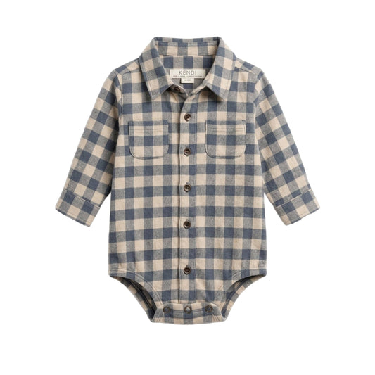 Roan Flannel Long Sleeve Collared Bodysuit - Swindon Plaid