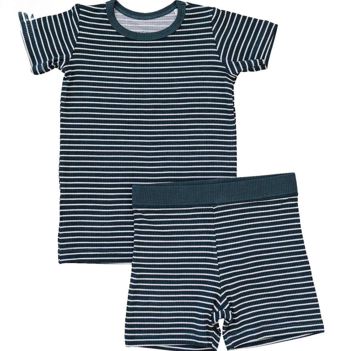 Navy Stripes Ribbed Bamboo Cozy Short Set