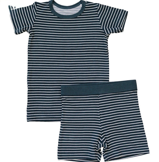 Navy Stripes Ribbed Bamboo Cozy Short Set