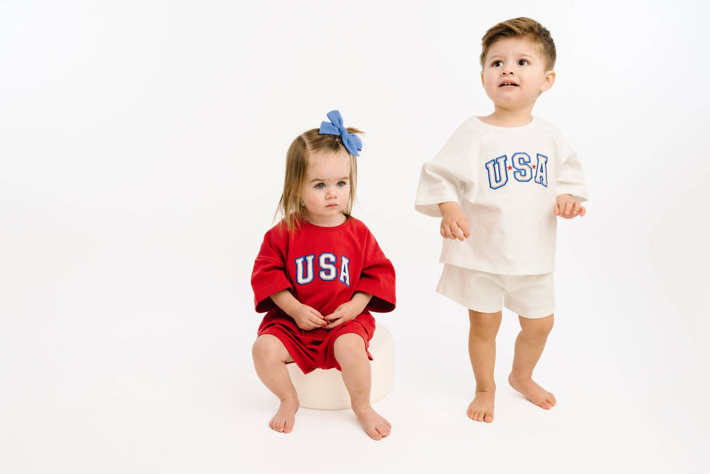 White USA Embroidered Slouchy Set