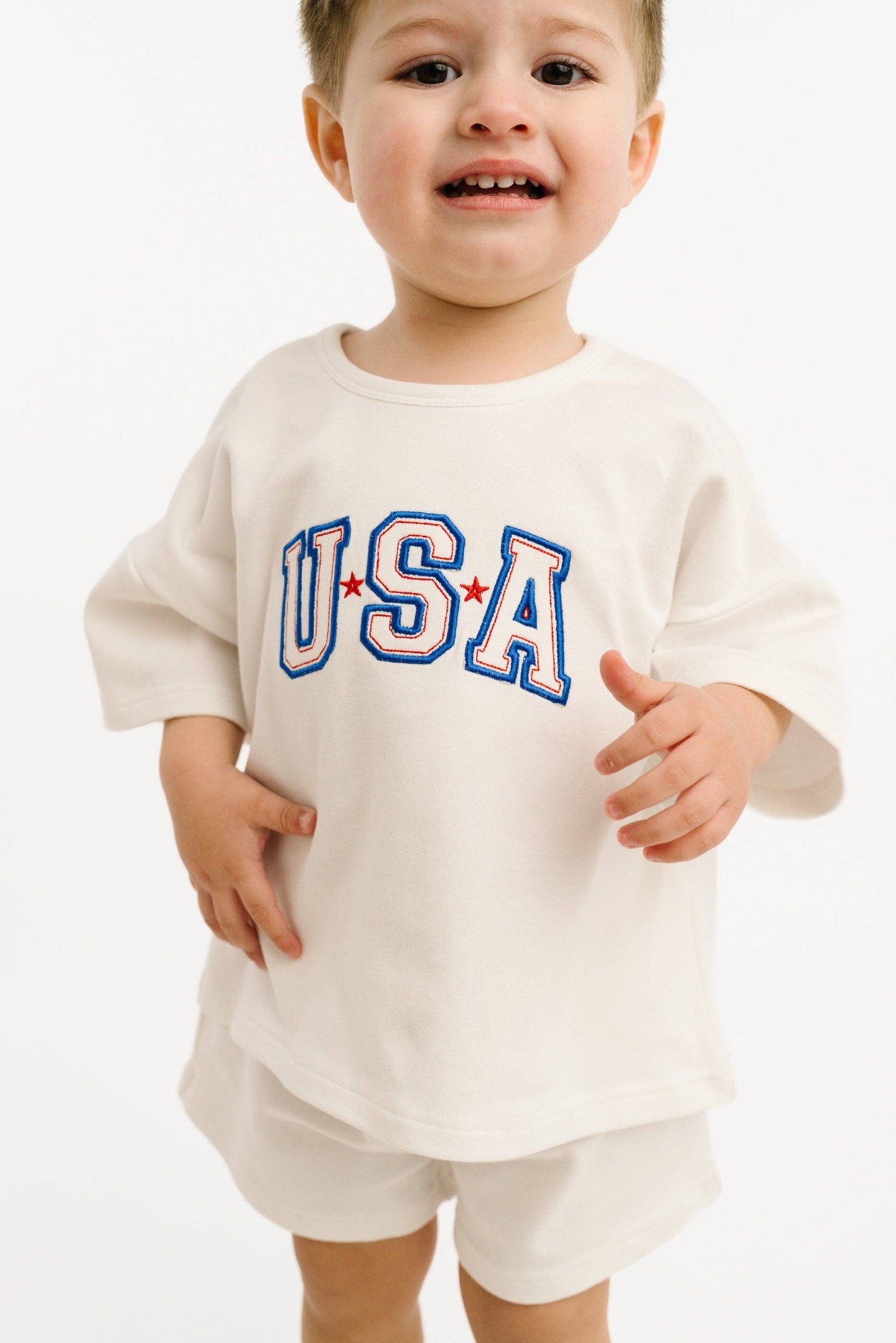 White USA Embroidered Slouchy Set