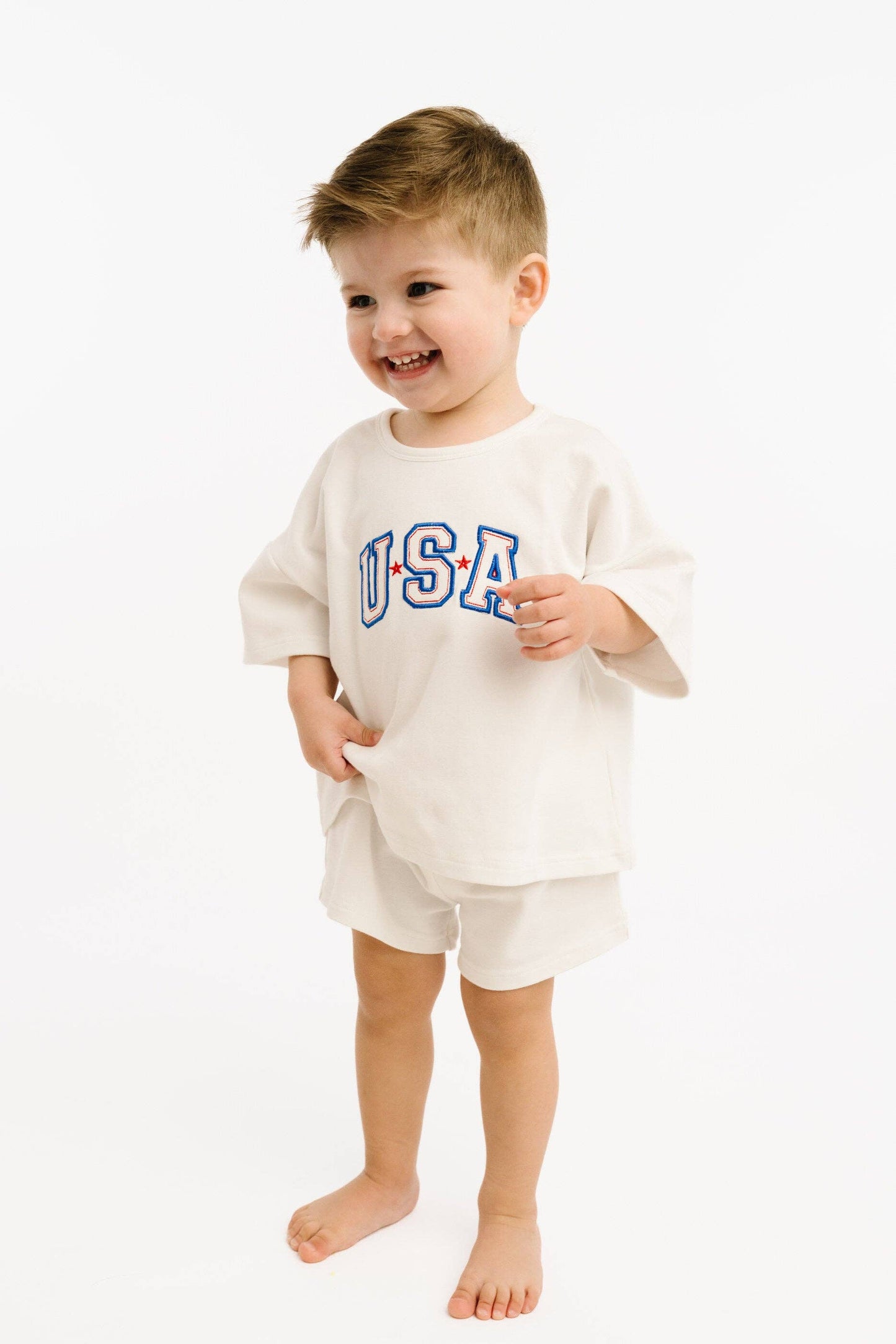 White USA Embroidered Slouchy Set