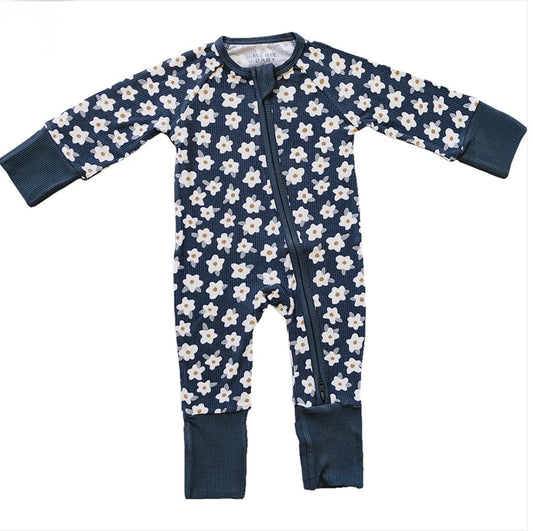 Navy Daisy Ribbed Bamboo Zipper