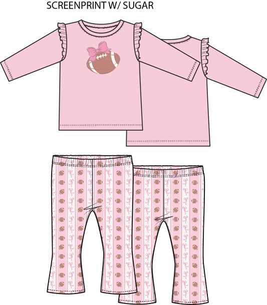 Football Bow Stripe - Long Sleeve Ruffle Tee and Baby Bells