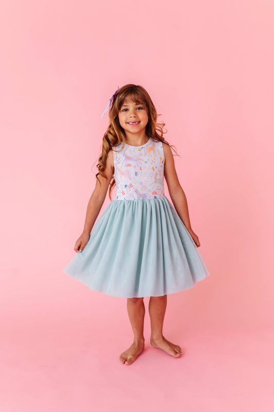Kids Bamboo + Tulle Dress - Estelle Unicorn 