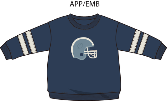 Football Helmets - Drop Sleeve Sweatshirt with Varsity Stripes Blue Helmet