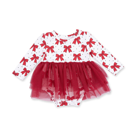 Festive Bows - Long Sleeve Tutu Bodysuit Dress