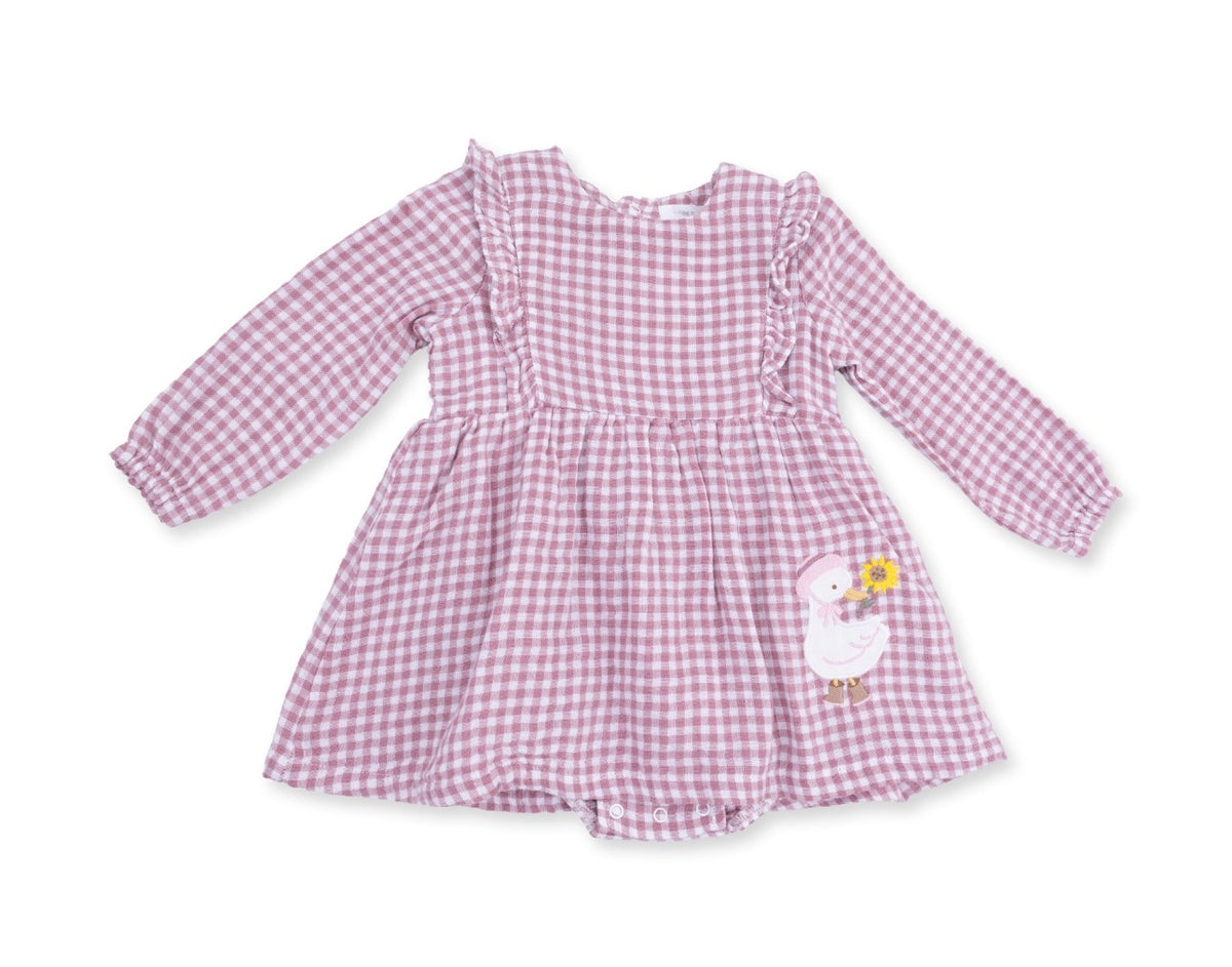 Berry Gingham Long Sleeve Ruffle Bubble with Skirt
