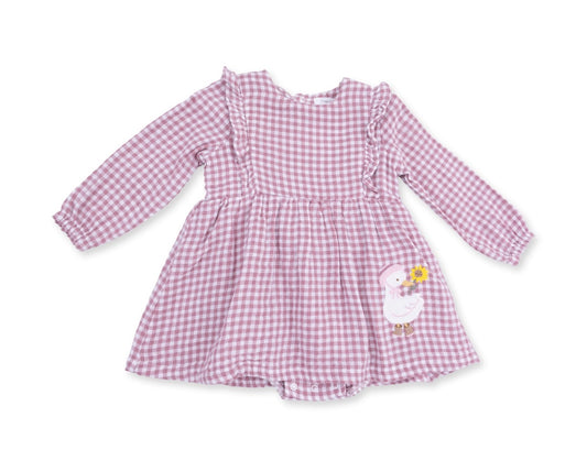 Berry Gingham Long Sleeve Ruffle Bubble with Skirt