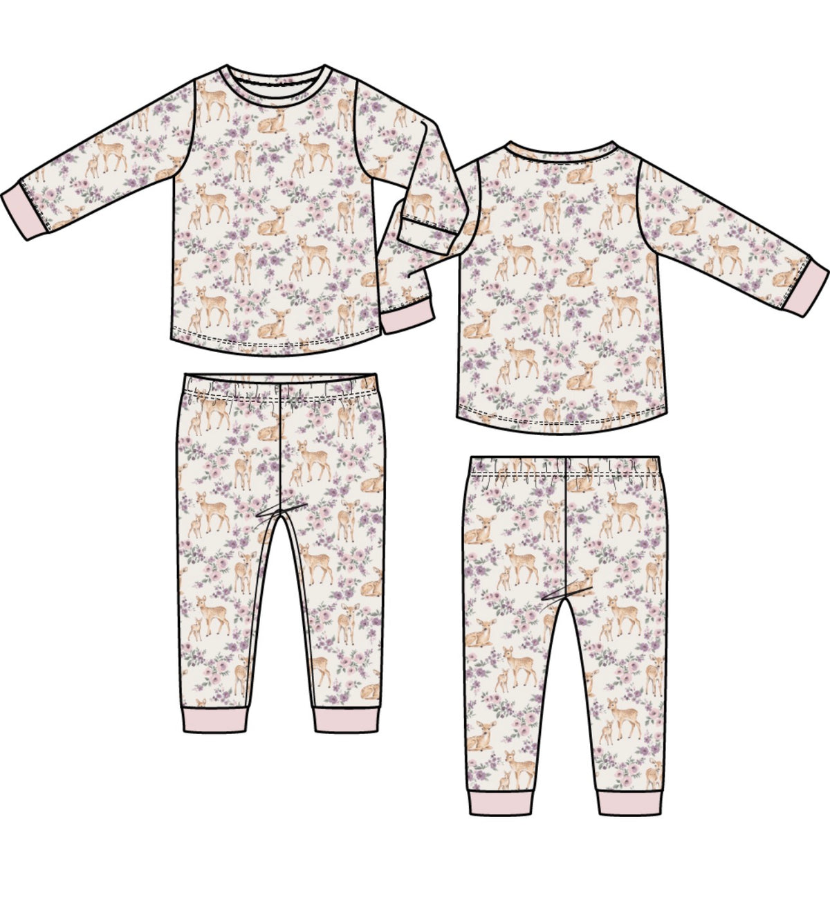 Floral Deer Long Sleeve Loungewear Set