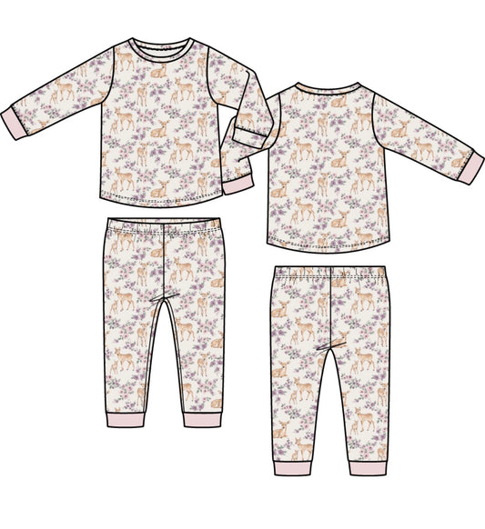 Floral Deer Long Sleeve Loungewear Set