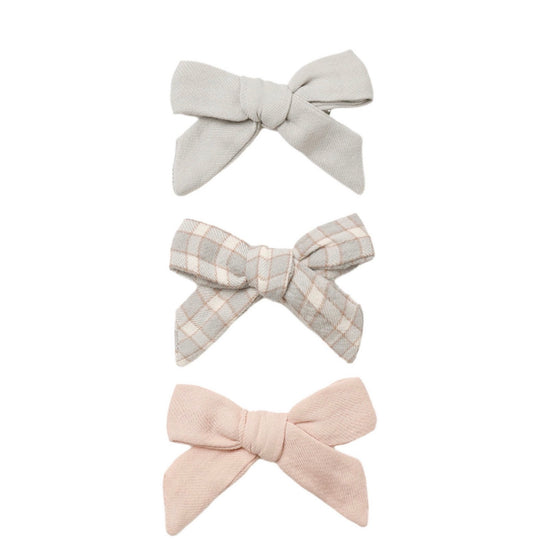 Bow Clip Set of 3- Cloud, Blue Gingham, Dusty Rose