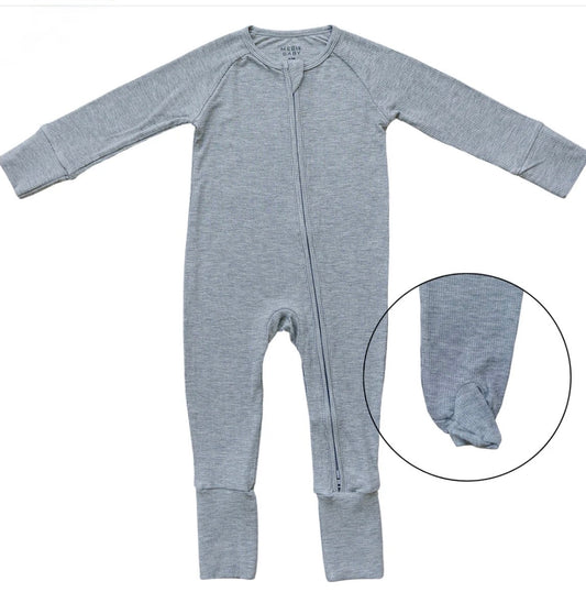 Heather Grey Ribbed Bamboo Zipper