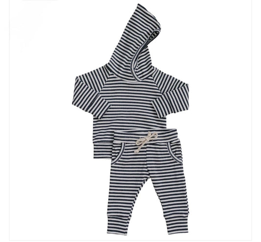 Charcoal Stripe Ribbed Hooded Set