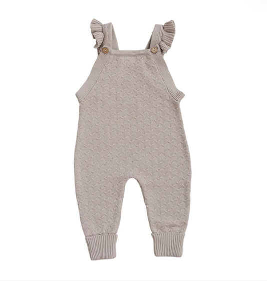 Taupe Ruffle Knit Overalls