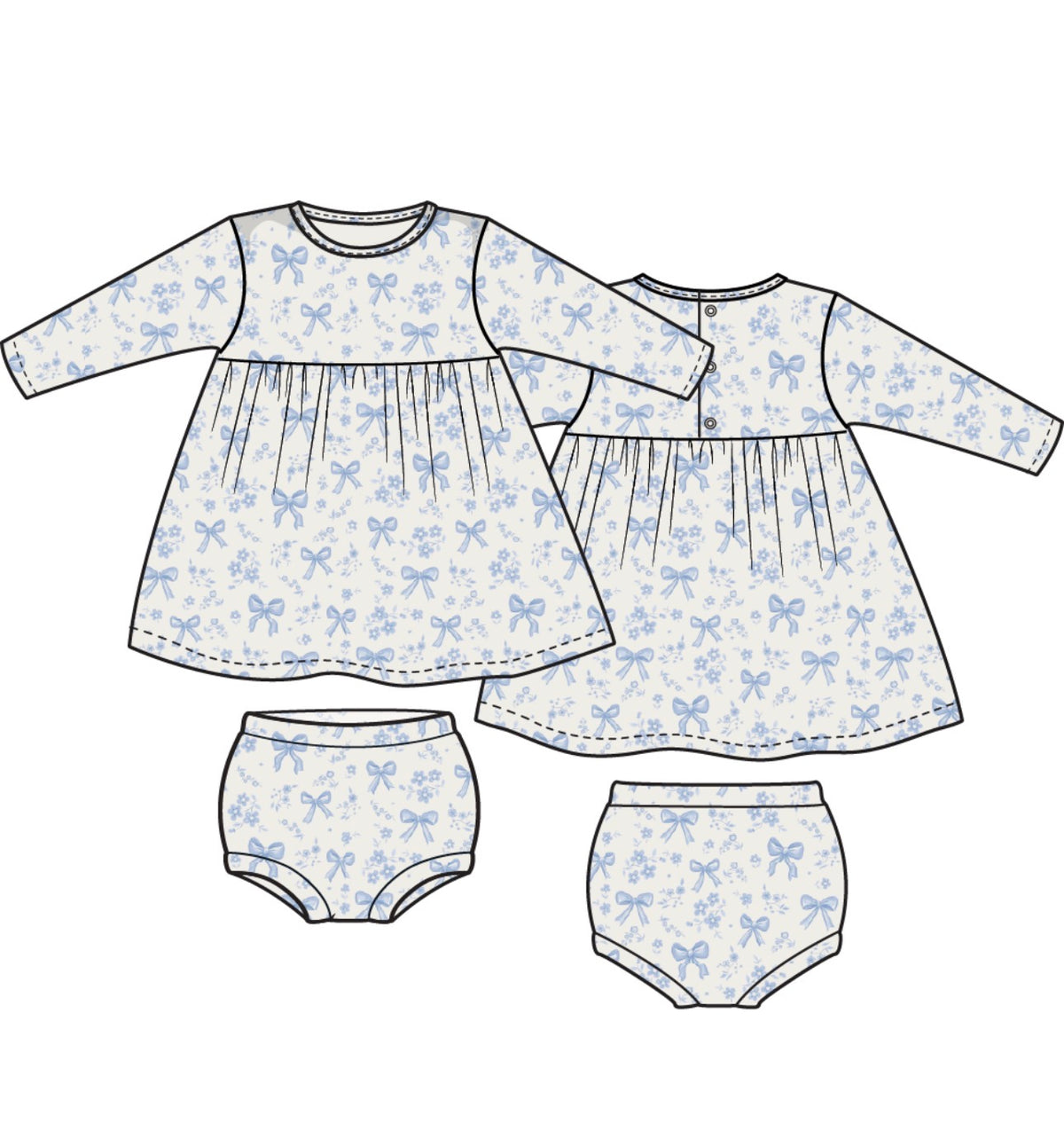 Blue Bows And Flowers Simple Dress and Bloomer