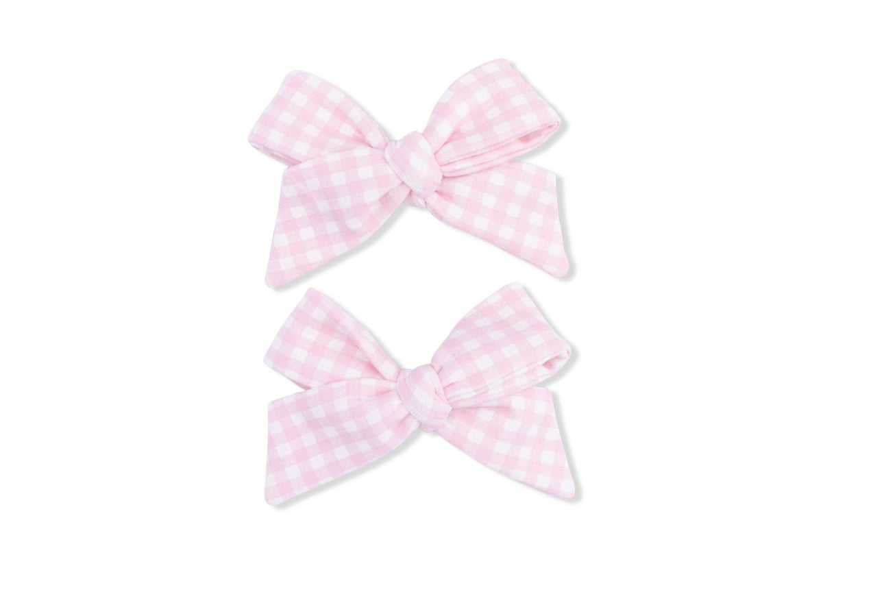 Mini Gingham Pink - 2 Pack Bow Clips
