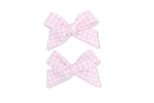 Mini Gingham Pink - 2 Pack Bow Clips