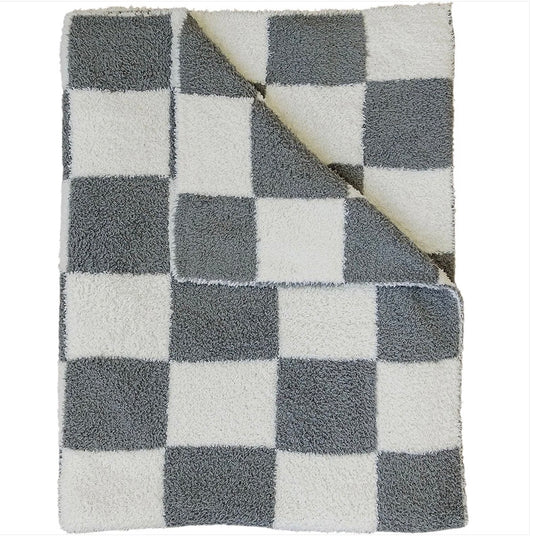 Charcoal Checkered Plush Blanket
