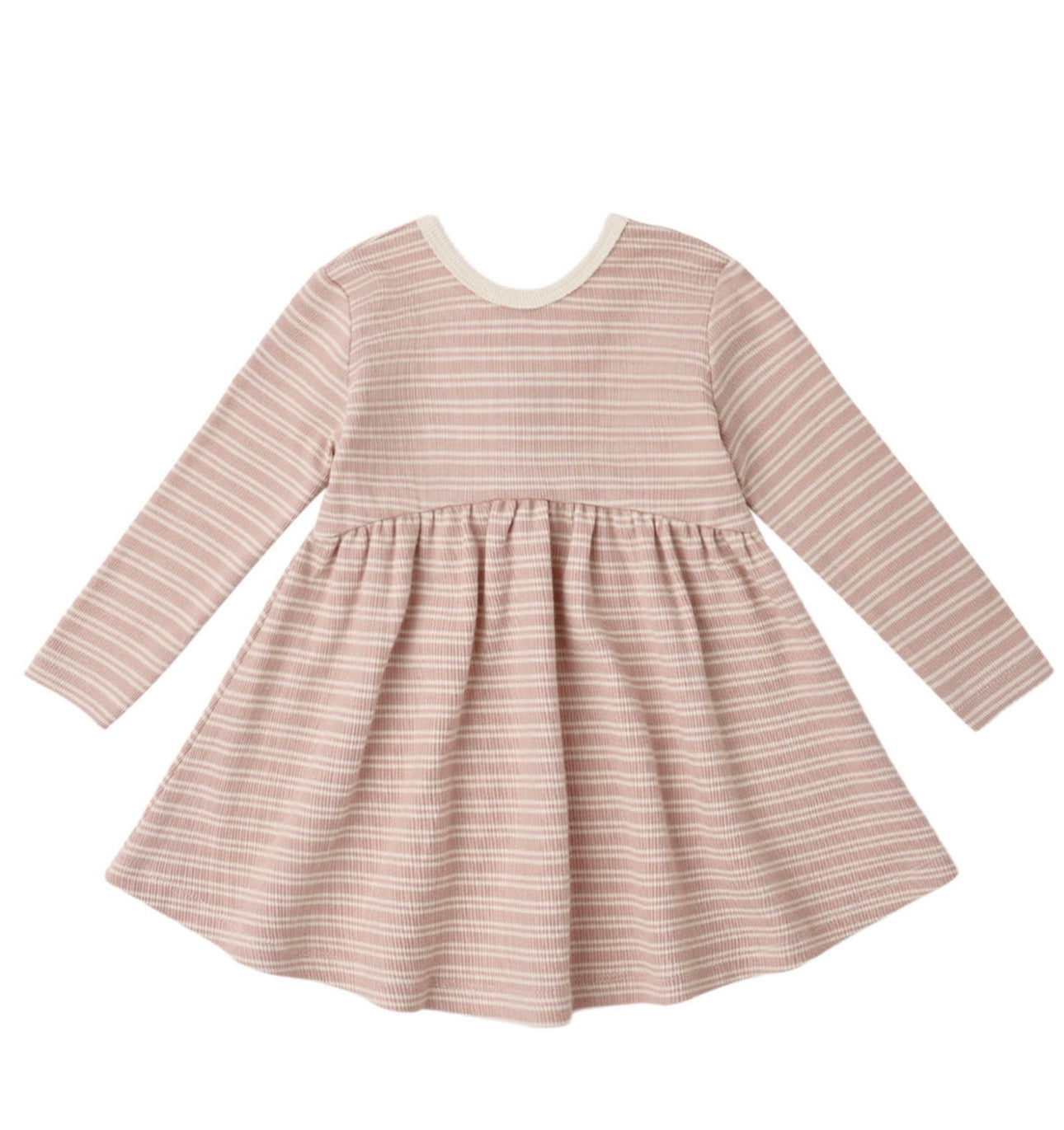 Ribbed Long Sleeve Dress Dusty Rose Microstripe
