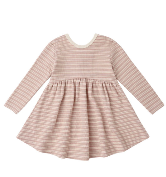Ribbed Long Sleeve Dress Dusty Rose Microstripe