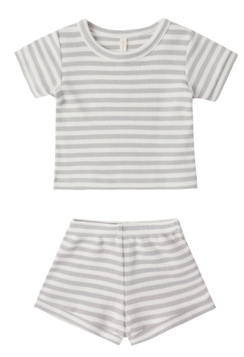 Waffle Shortie Set Sage Stripe