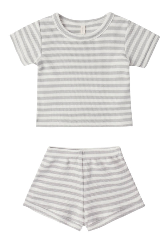 Waffle Shortie Set Sage Stripe