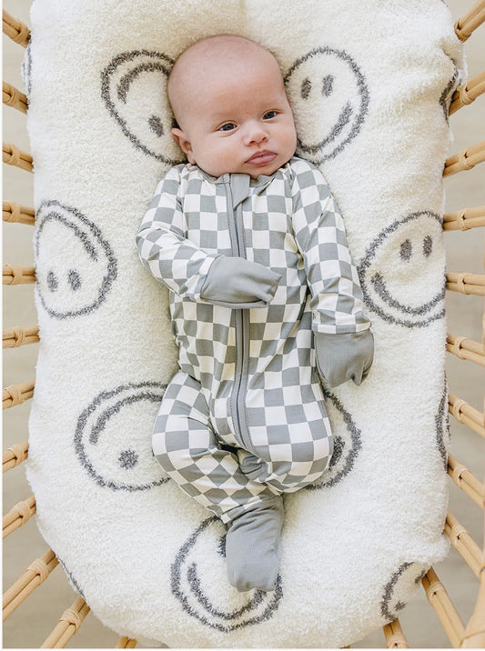 Light Green Checkered Bamboo Zipper