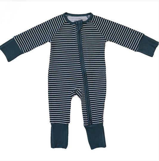 Navy Stripes Ribbed Bamboo Zipper