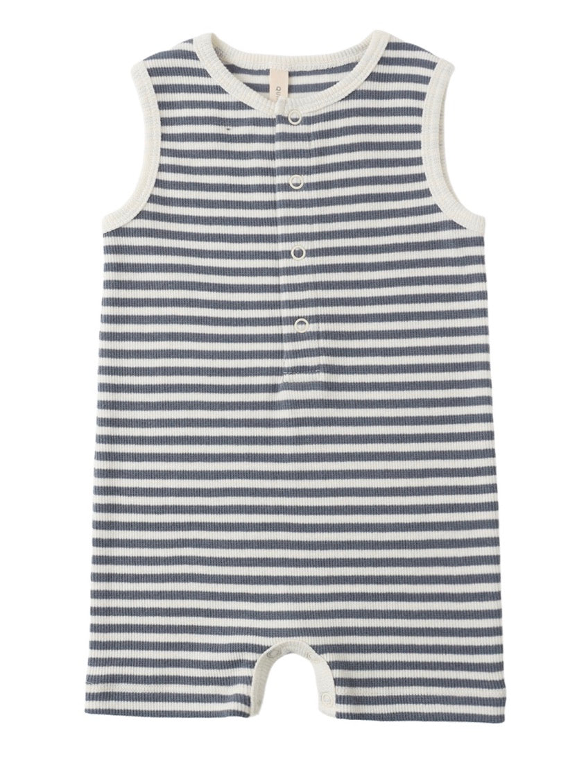 Ribbed Henley Romper Ocean Stripe