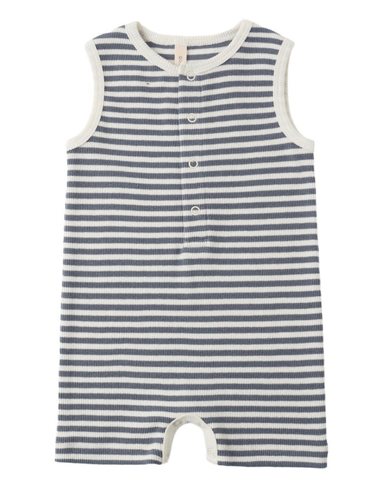Ribbed Henley Romper Ocean Stripe