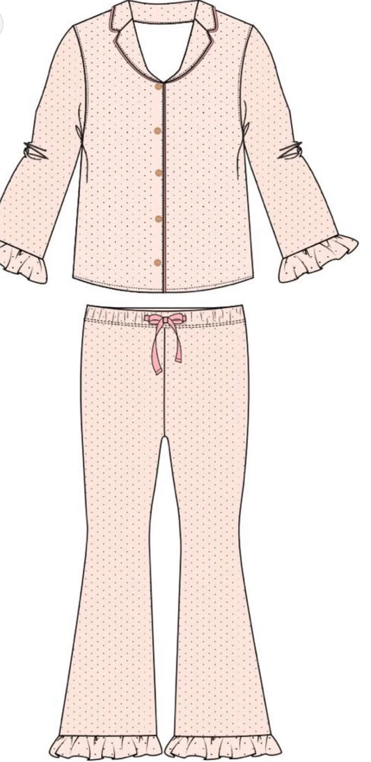 Cream And Black Polka Dot Women’s Long Sleeve Set